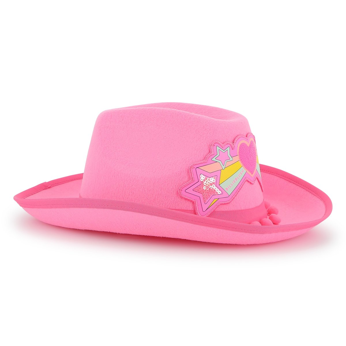 Chapeau western avec pompons rose flash, BILLIEBLUSH