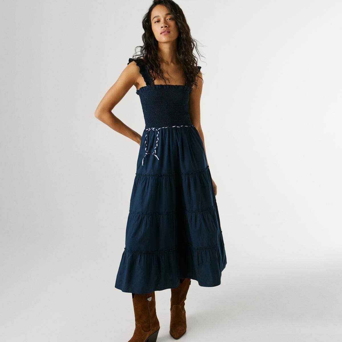 Robe Longue En Popeline encre bleue, PEPE JEANS