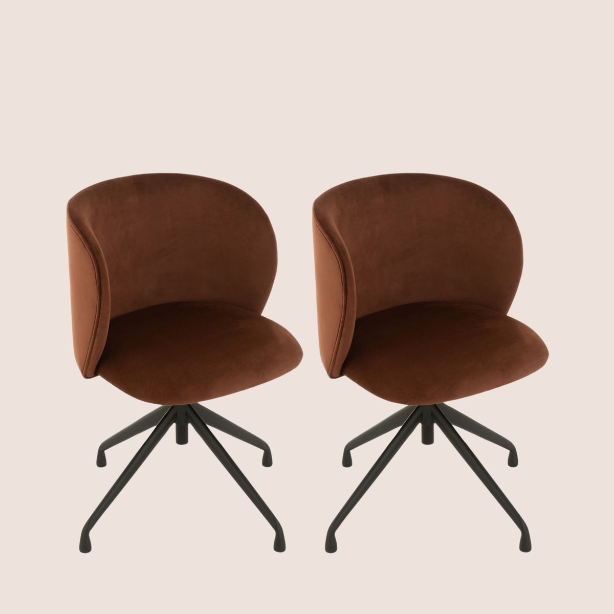 Chaises pivotantes réglables en hauteur velours (lot de 2) - MIA marron, HELLIN, DEPUIS 1862