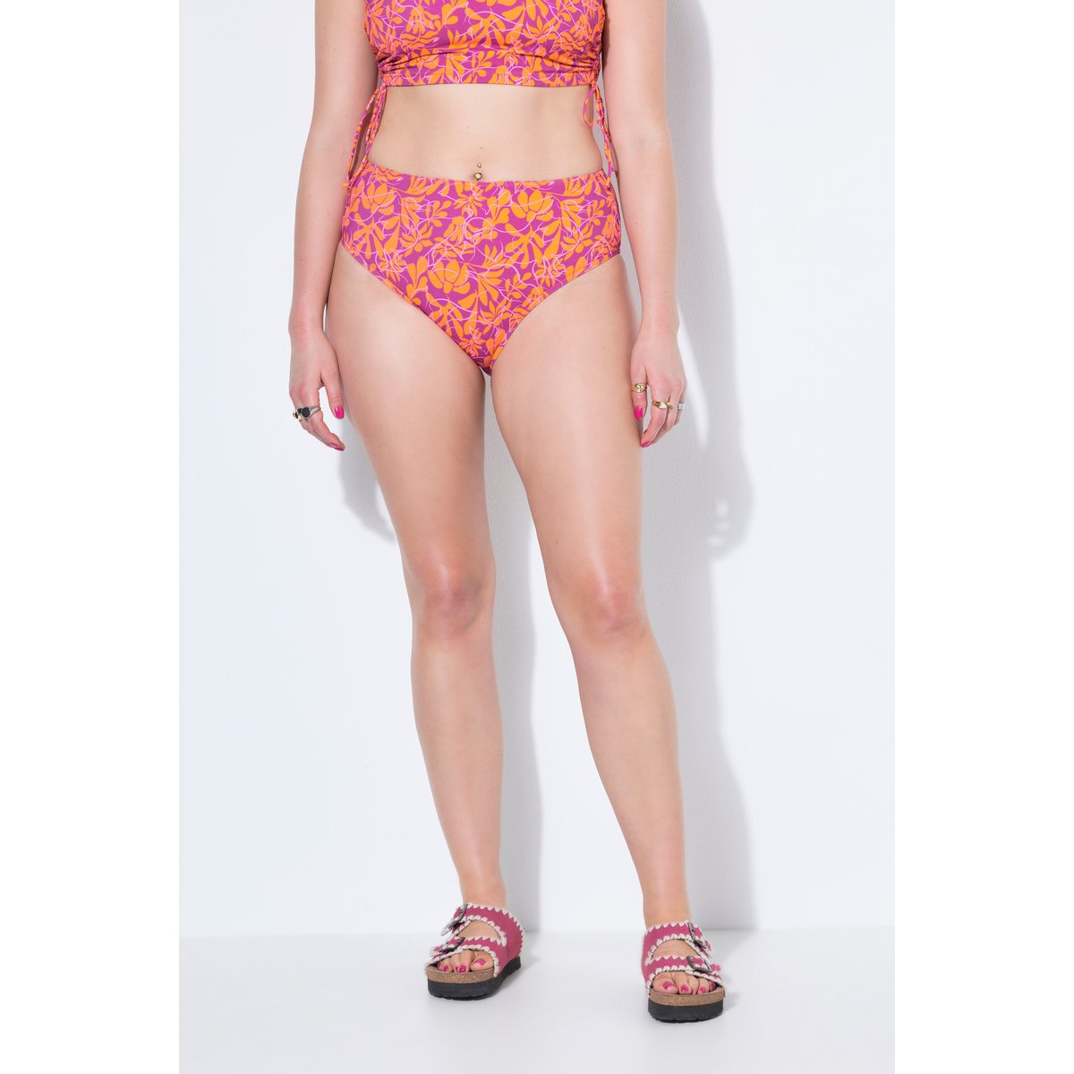 Bas de bikini, imprimé fleurs néon orange, STUDIO UNTOLD