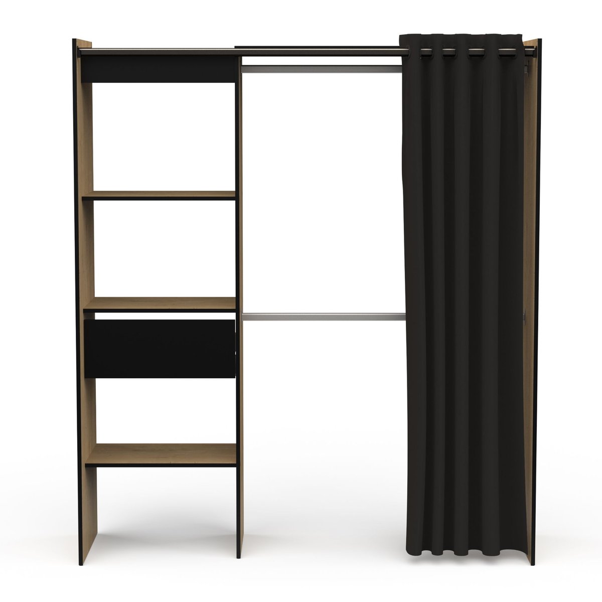 Dressing ouvert avec rideau, extensible bois foncé, TERRE DE NUIT