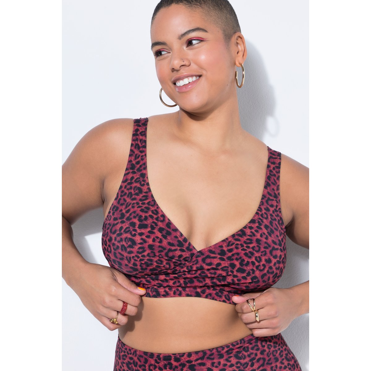Haut de bikini drapé, bonnets souples aubergine, STUDIO UNTOLD