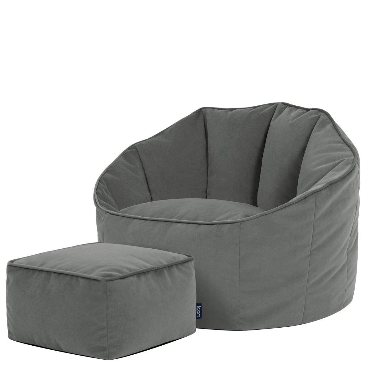 Pouf fauteuil coquillage et son repose-pied carré en velours mat Oeko-Tex® - SIRENA gris anthracite, ICON