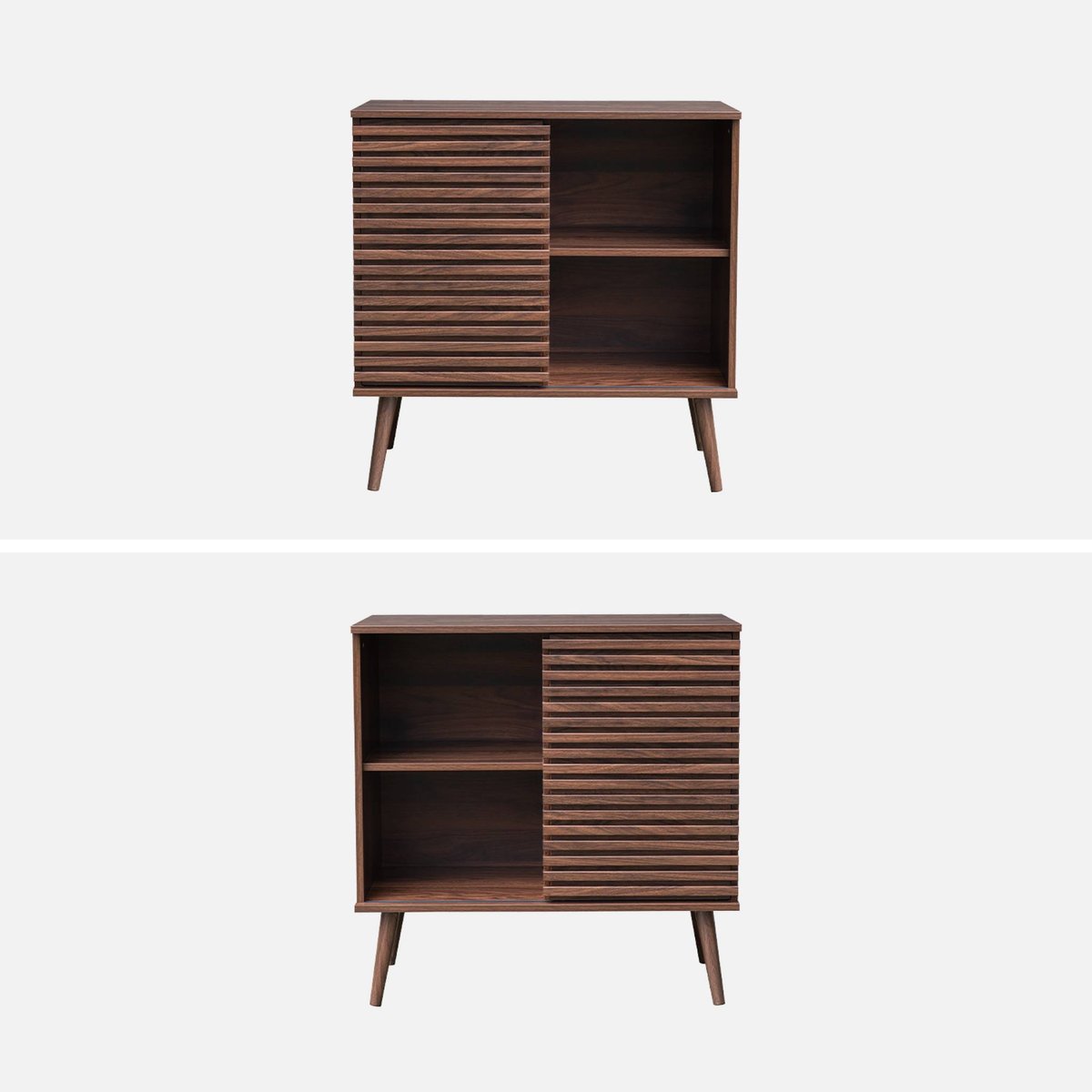 Buffet scandinave décor bois rainuré 1 porte coulissante 80cm MADERE naturel, SWEEEK