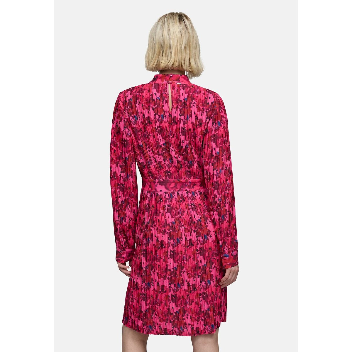 Origami Print Pleated Dress with Long Sleeves pink, IKKS