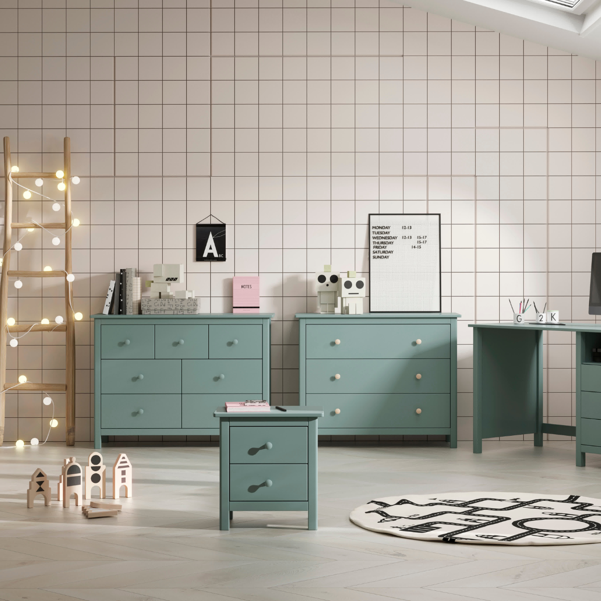 Commode 4 + 3 tiroirs - CAMILLE vert, CALICOSY