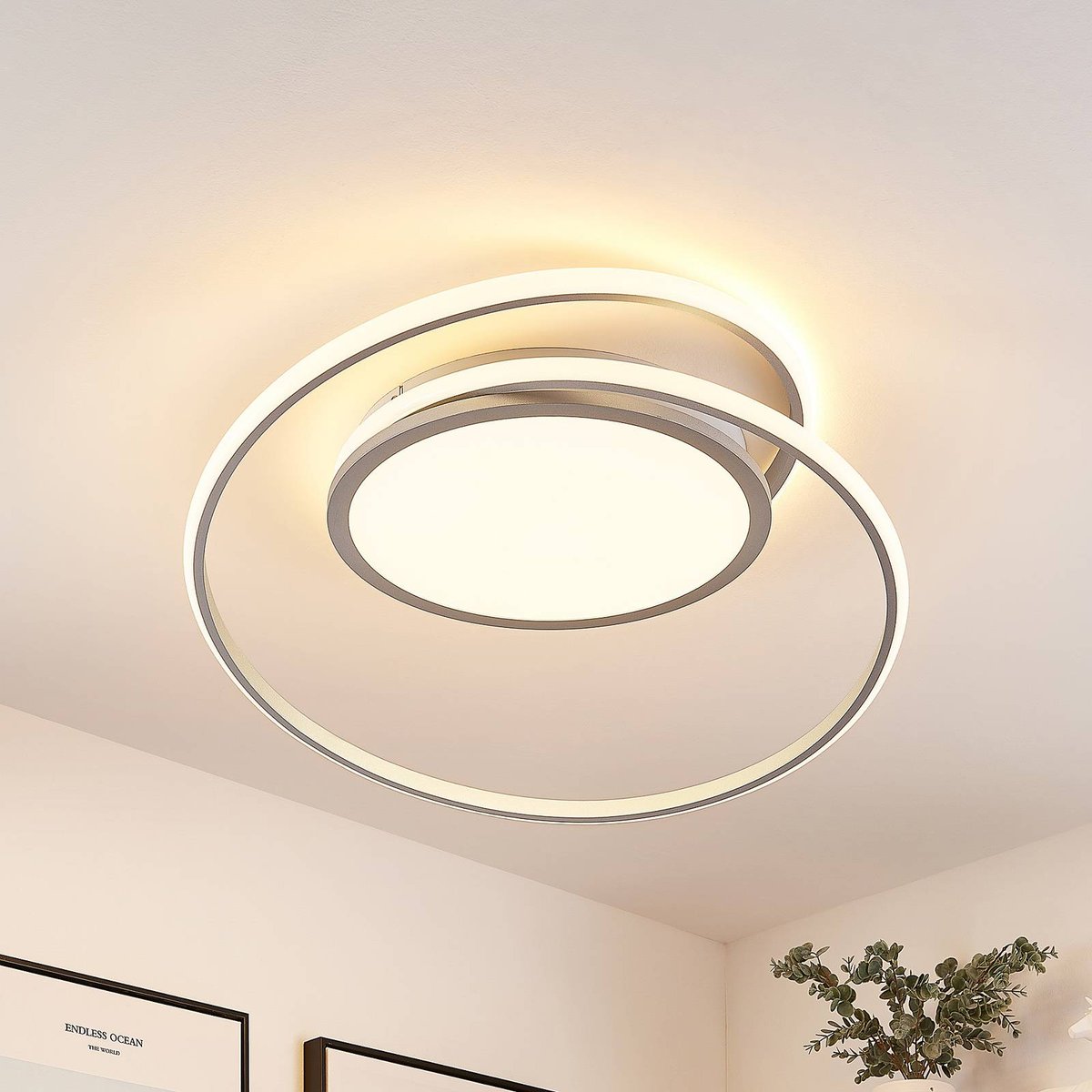 Plafonnier en métal moderneLED, Noud argent, LUCANDE