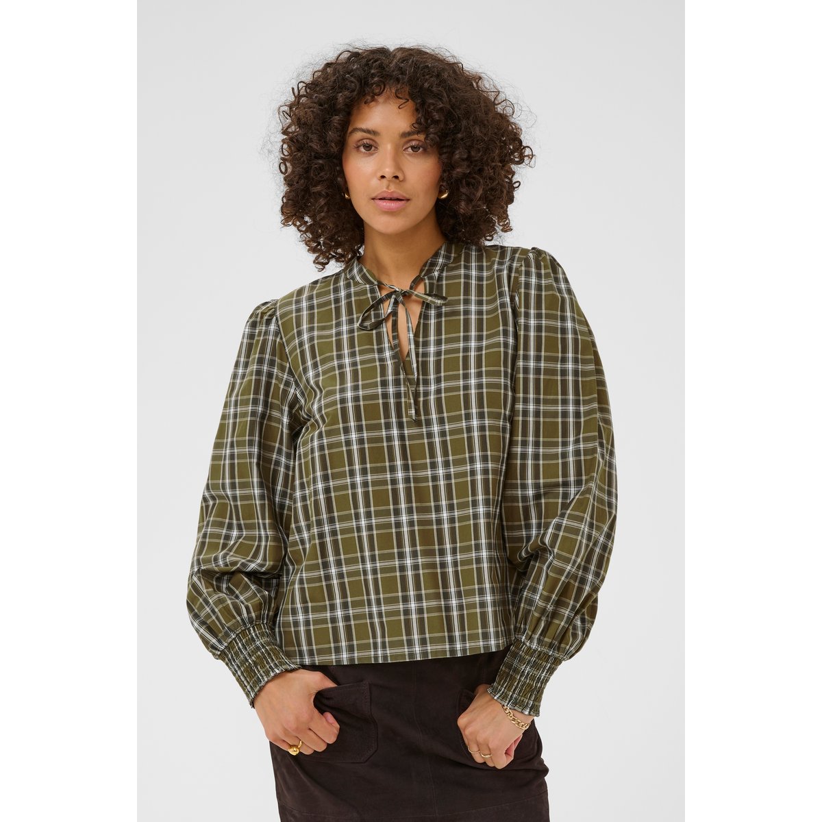 Blouse à manches longues vert green check, KAFFE