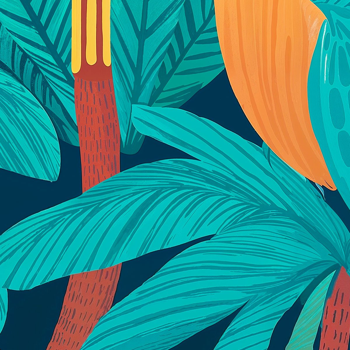Papier peint Oiseaux Tropicaux au Sommet multicolore, HEXOA