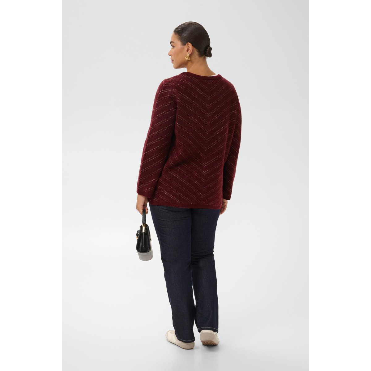 Cardigan à tricot rouge port m./desert taupe m. stripe, KAFFE CURVE
