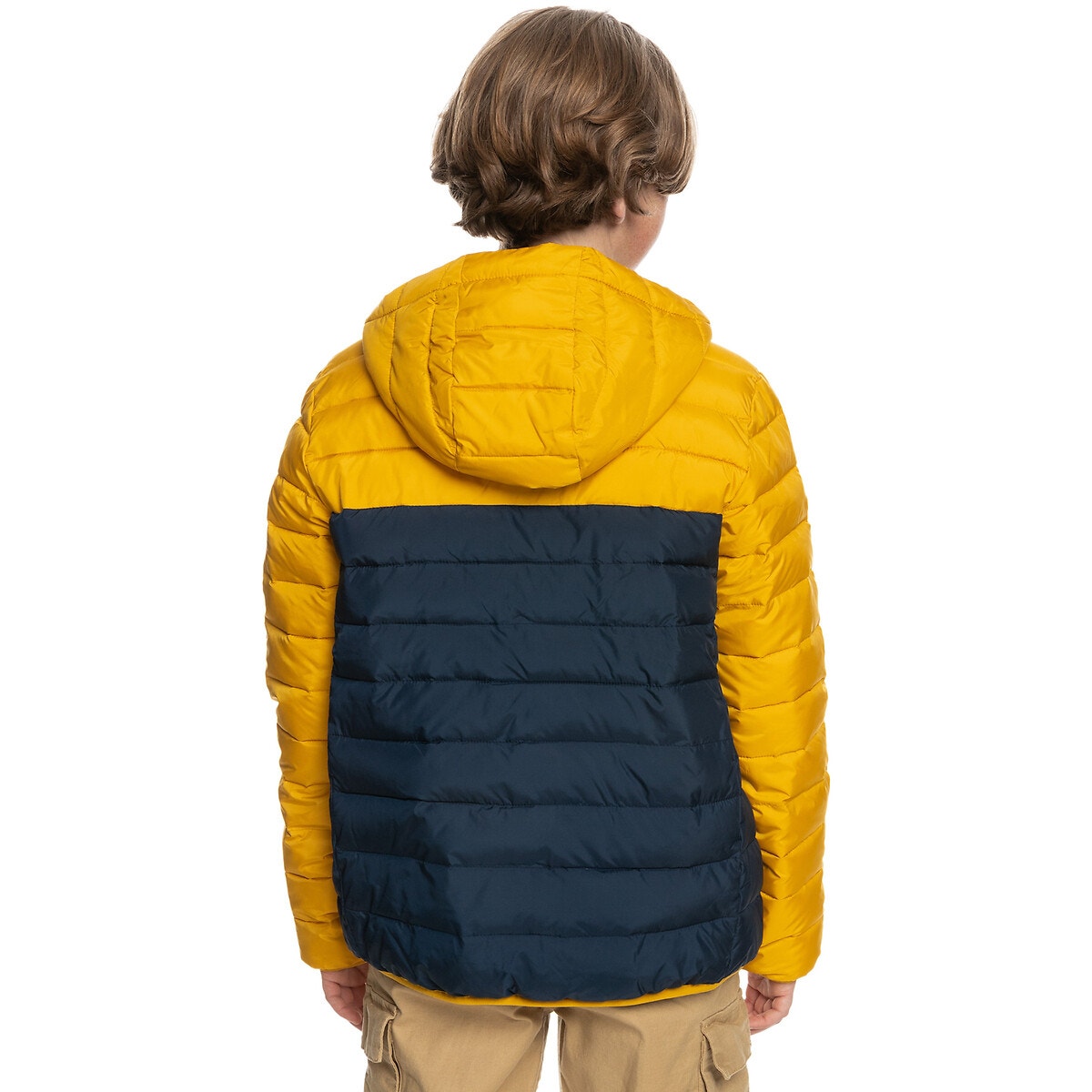 Doudoune à capuche matelassée jaune + bleu marine, QUIKSILVER