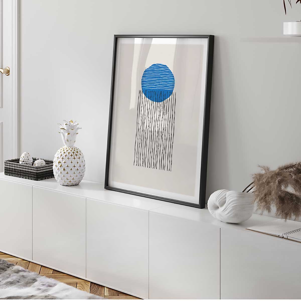 Affiche encadrée cercle bleu graphique affiche + cadre en métal - noir, HEXOA