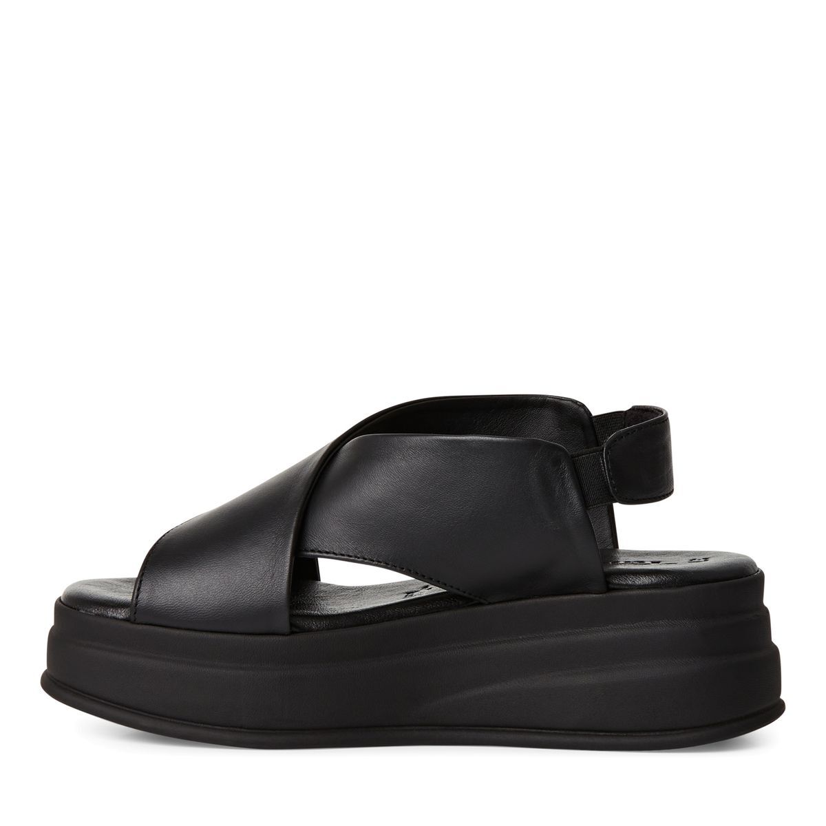 Sandale à talon en cuir noir, TAMARIS