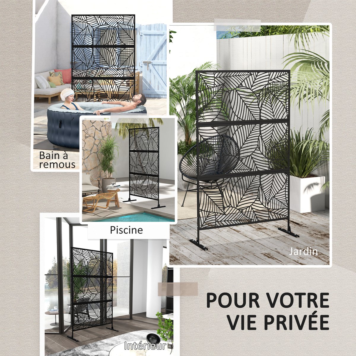Pare-vue d'extérieur Acier Noir noir, OUTSUNNY