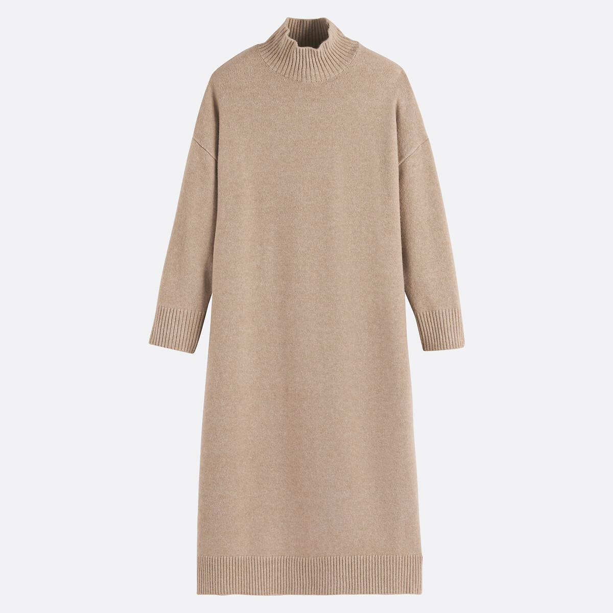 Vestido de punto de malla con cuello alto beige , LA REDOUTE COLLECTIONS