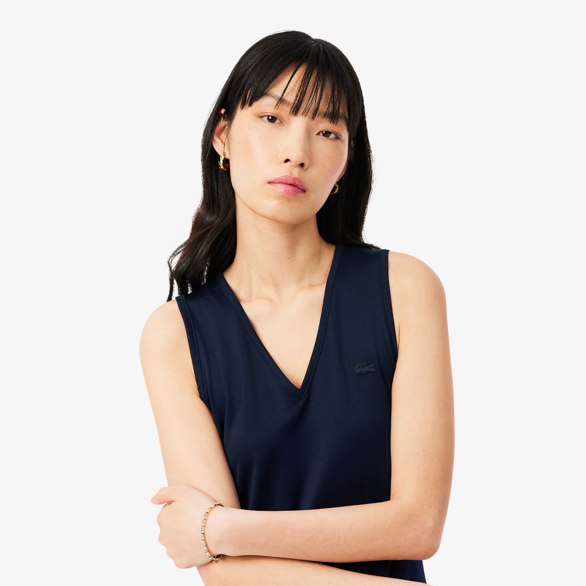 Robe longue plissée sans manches bleu-166, LACOSTE