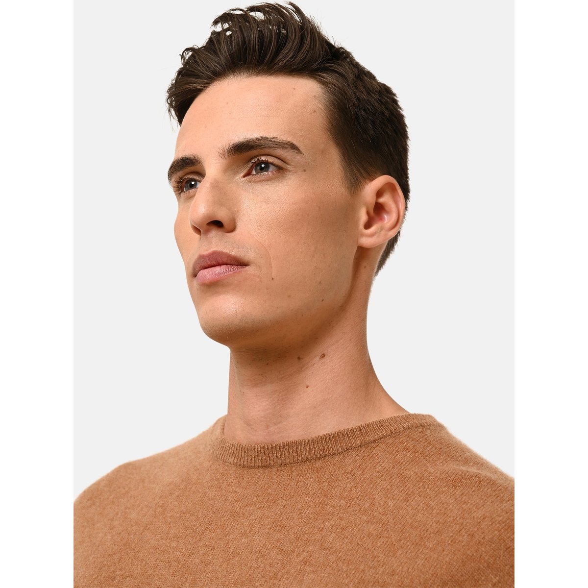 Pull Col Rond Noisette Howard marron clair, JUST CASHMERE
