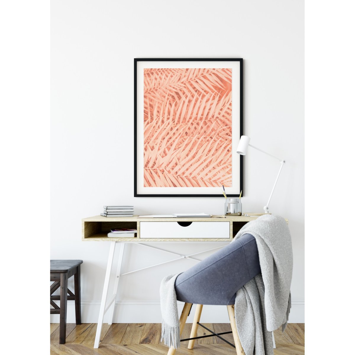 Poster Feuilles de Palmier Tropical blanc, L'AFFICHERIE