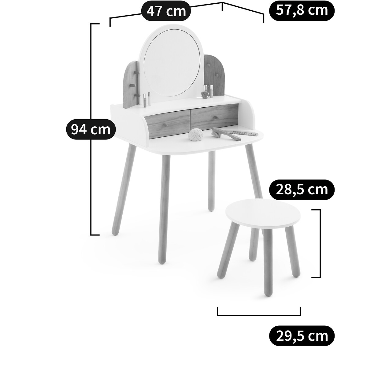 Kinderfrisiertisch Lorette mit Hocker weiss/braun, LA REDOUTE INTERIEURS