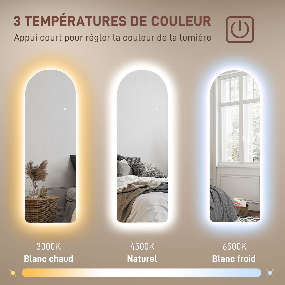 Miroir en pied Verre trempé Transparent gris, HOMCOM