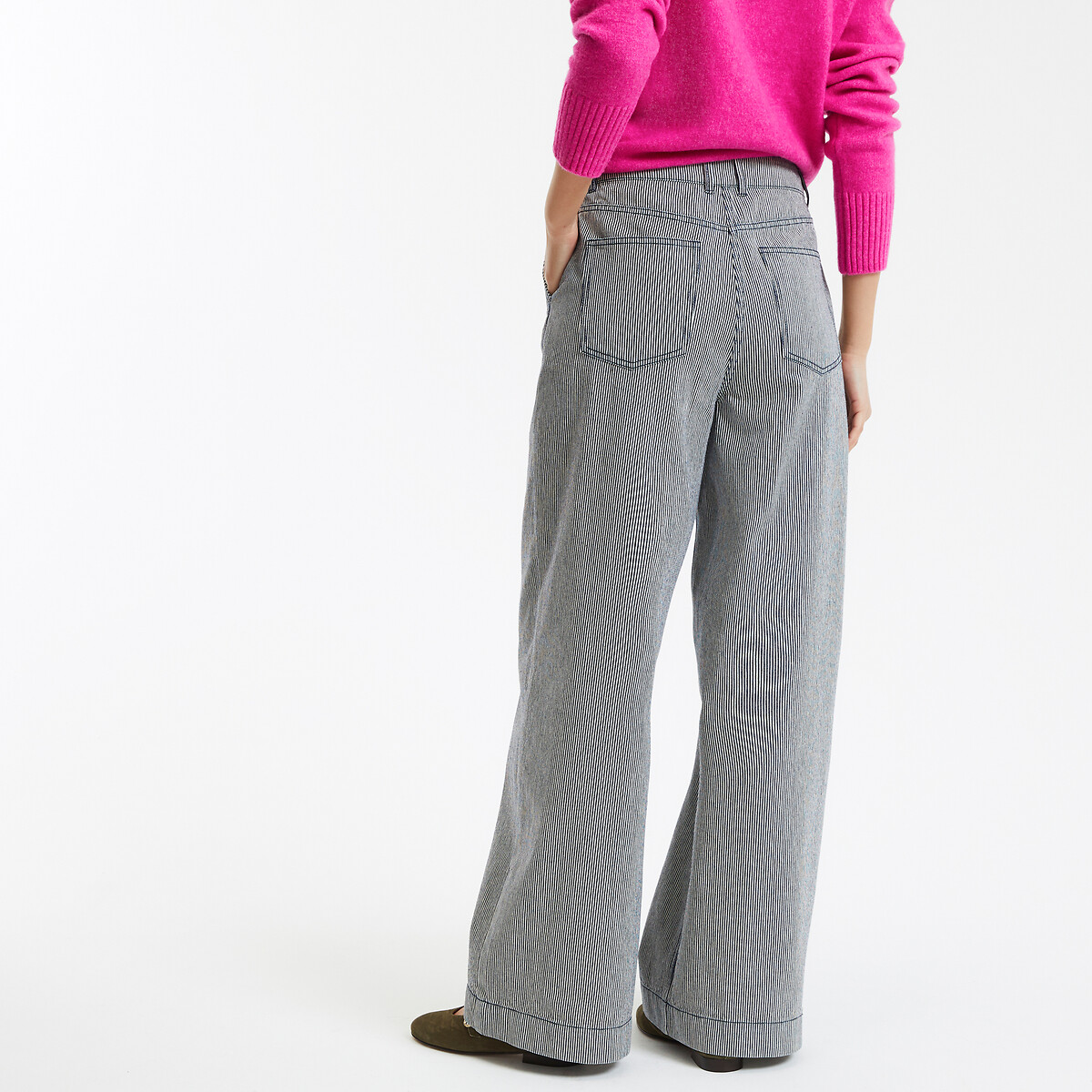 Wide Leg Trousers with High Waist navy striped/white, LA REDOUTE COLLECTIONS