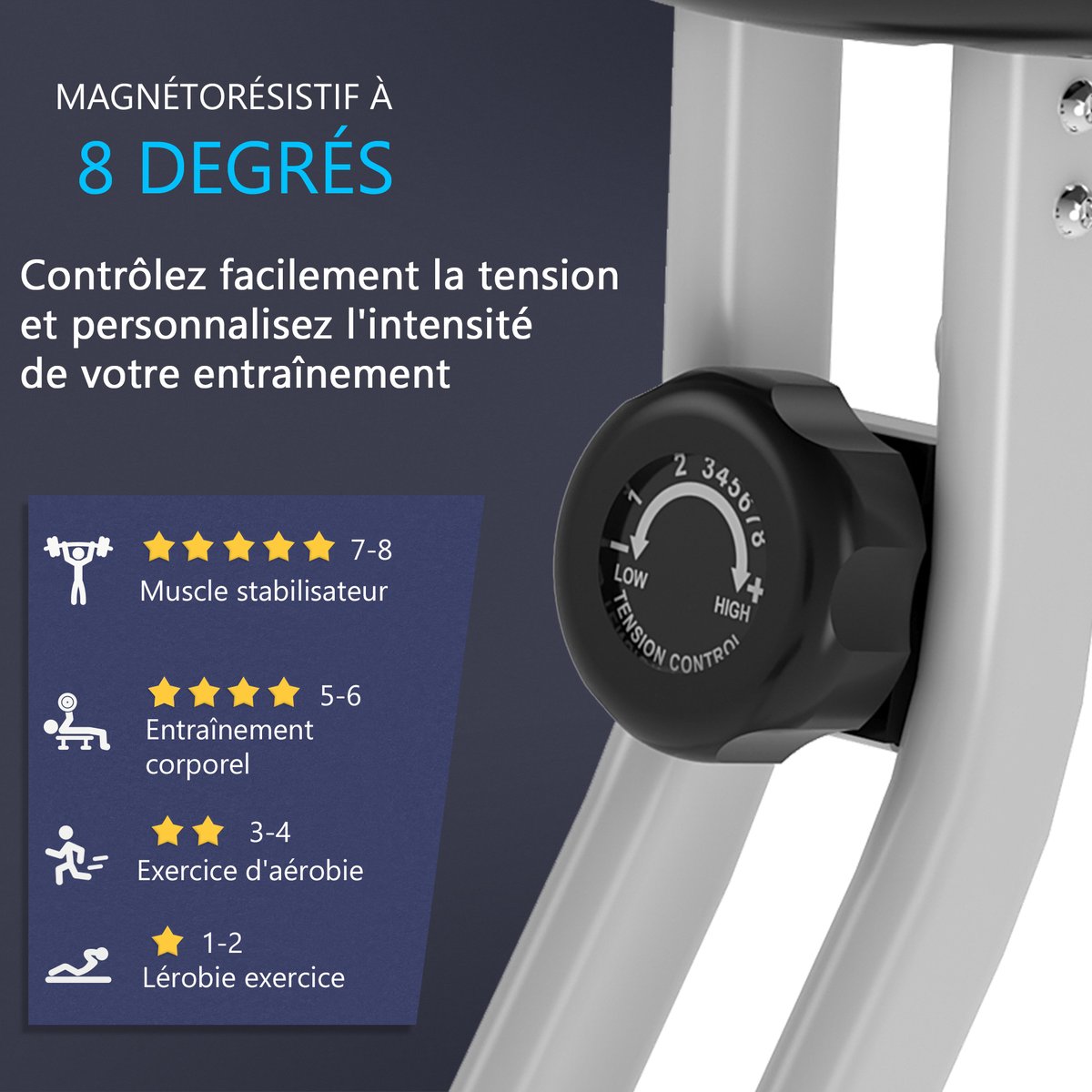 Vélo d'appartement magnétique Acier Gris gris, HOMCOM