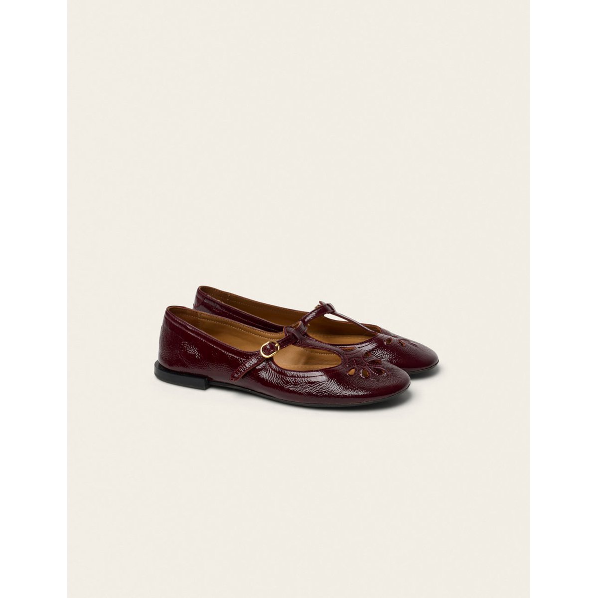 Ballerines NOLA cuir plissé verni bordeaux, ODAJE