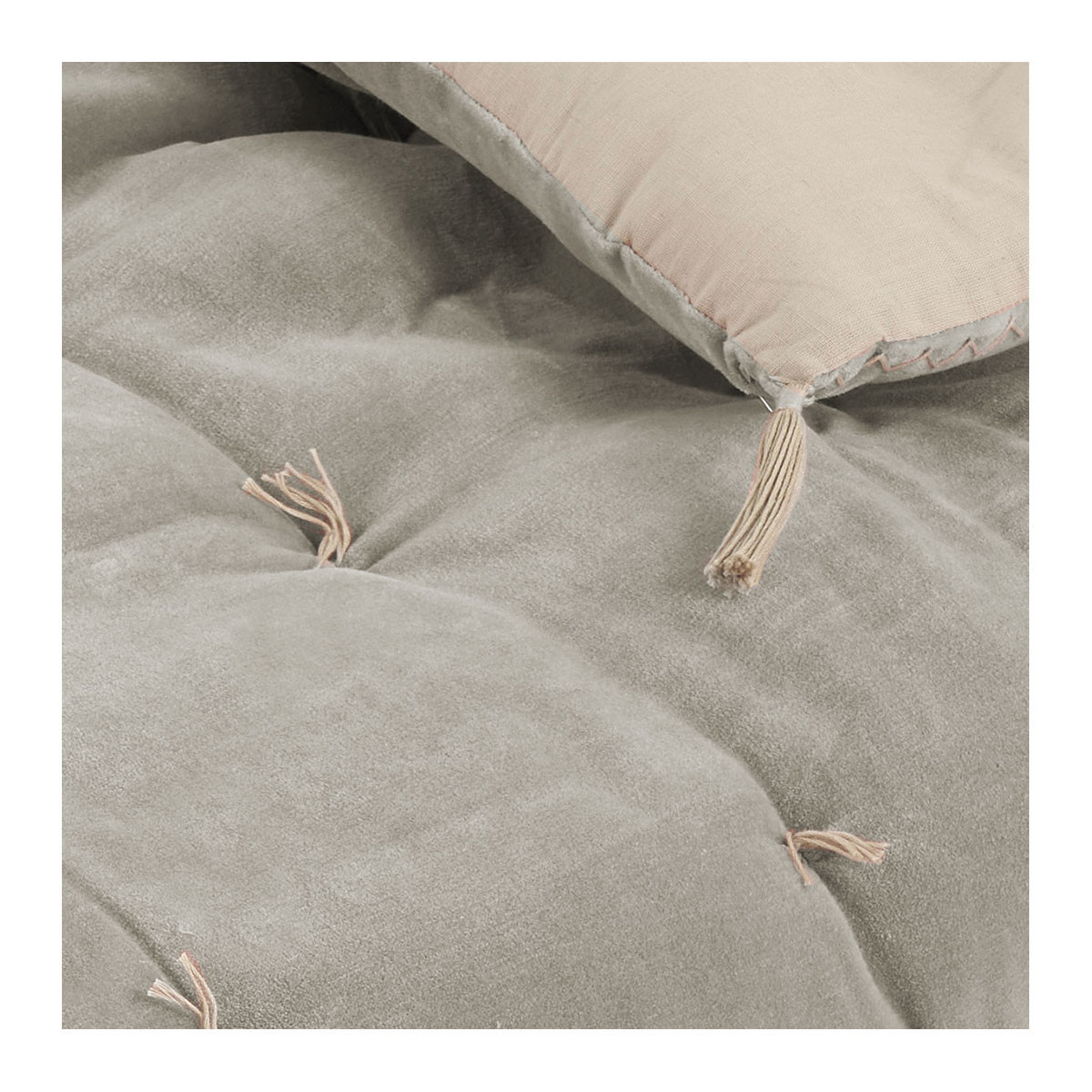 Futon en velours gris, BLANC D’IVOIRE