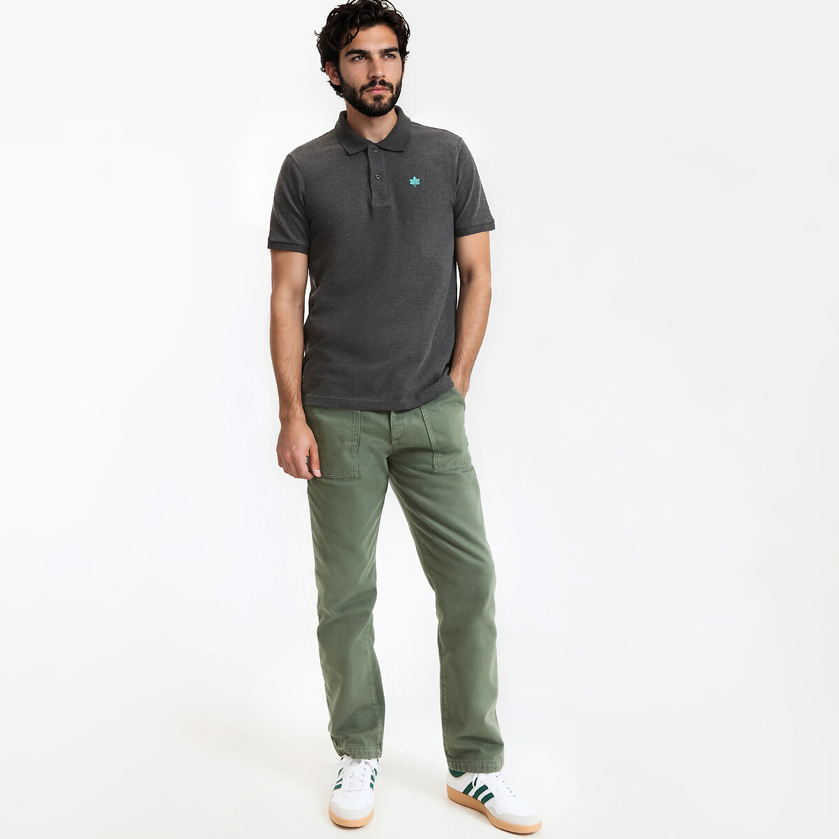 Polo de manga corta, bordado, logotipo gris oscuro jaspeado, LA REDOUTE COLLECTIONS