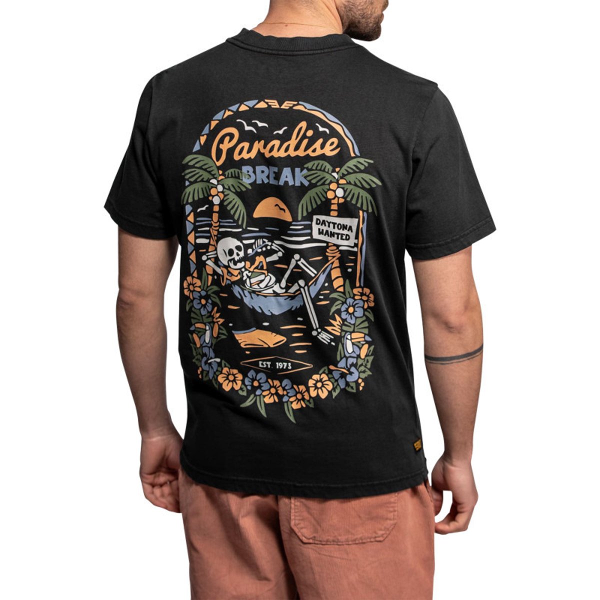 T-shirt Estill en coton noir imprimé à coupe droite pourvu d'un col rond noir, DAYTONA