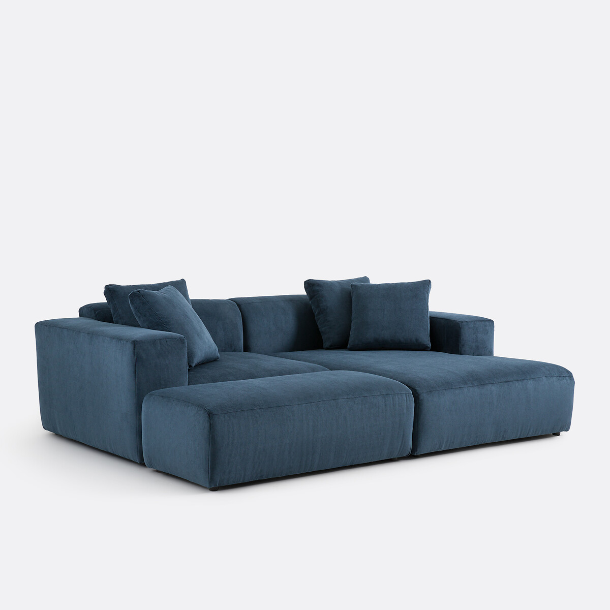 Pouf XL, en velours cotelé fines côtes, LIORA bleu nuit, LA REDOUTE INTERIEURS