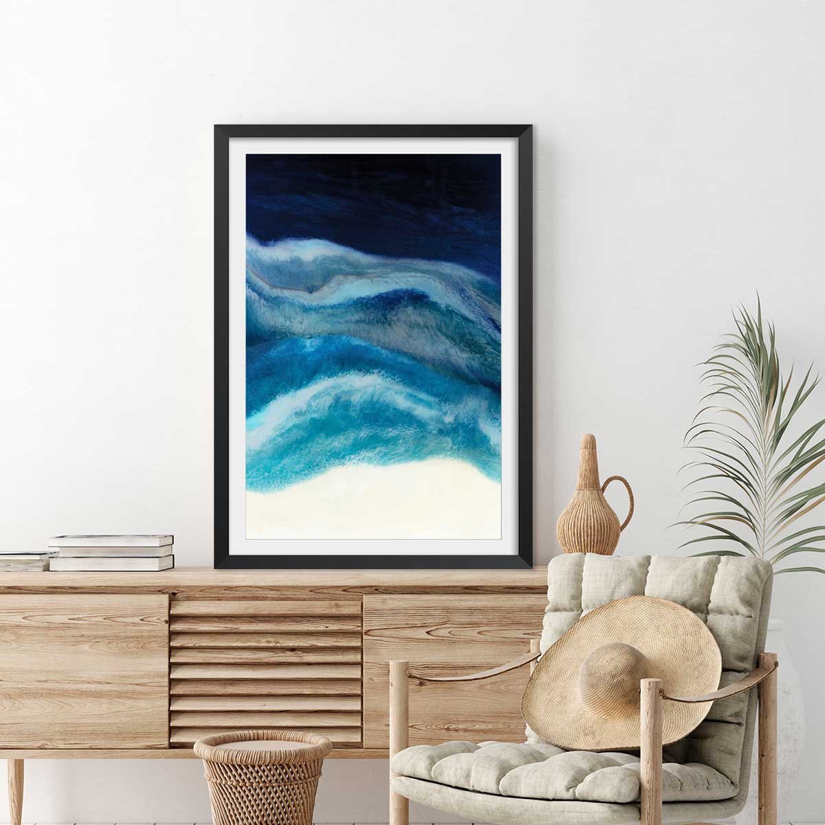 Poster abstrait blue crawling affiche + cadre en bois - noir, HEXOA