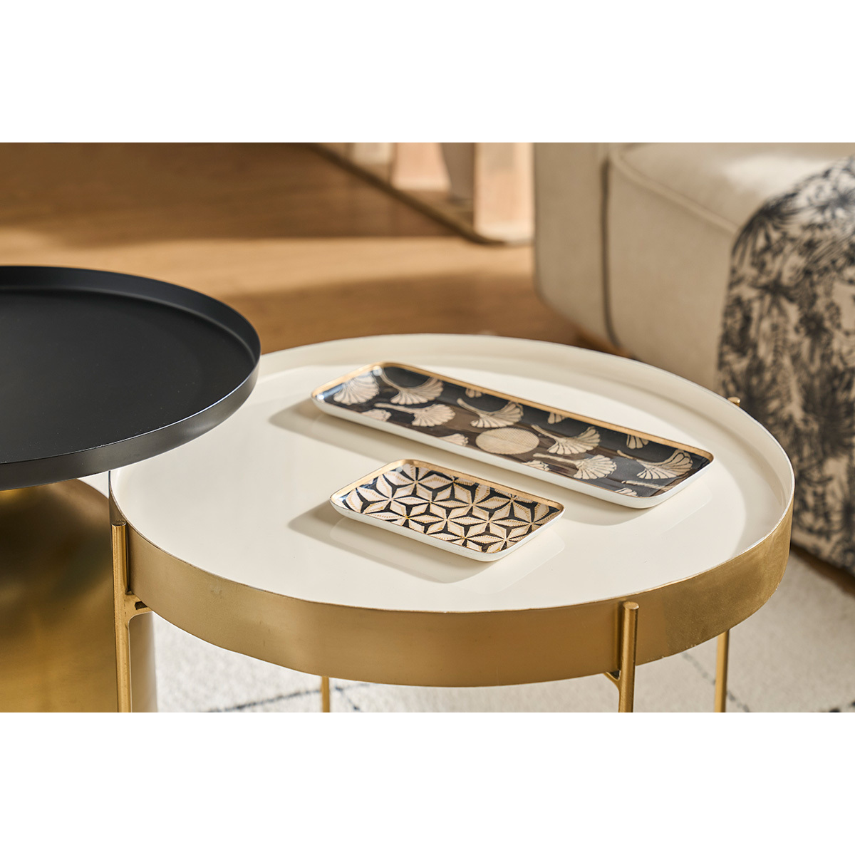 Table d'appoint design avec plateau réversible D51 cm SATEEN bleu canard, MILIBOO