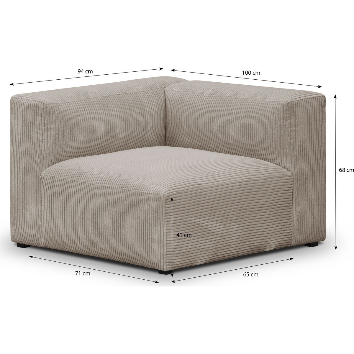 Chauffeuse d'angle à gauche modulable en velours côtelé - MODULO taupe, HOMIFAB