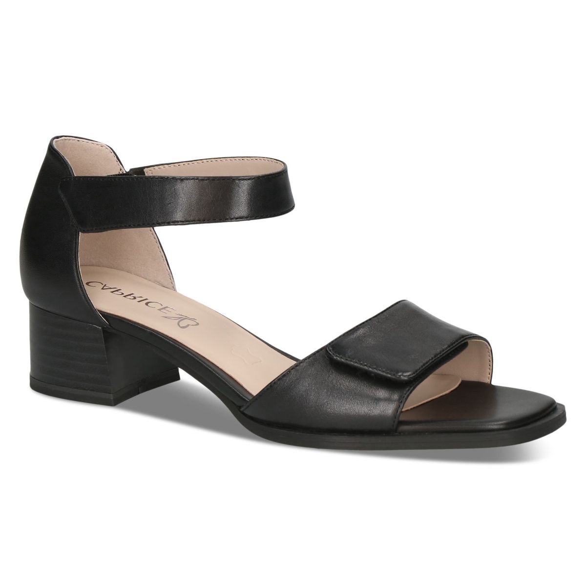 Sandale à talon en cuir noir nappa, CAPRICE