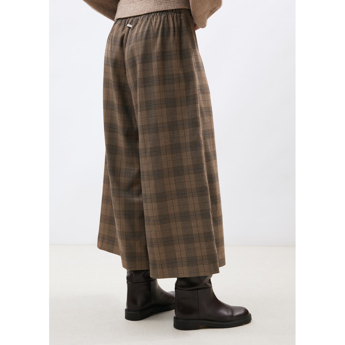 Pantalon 7/8ème croisé à motif prince de Galles greige/denim, HUMILITY