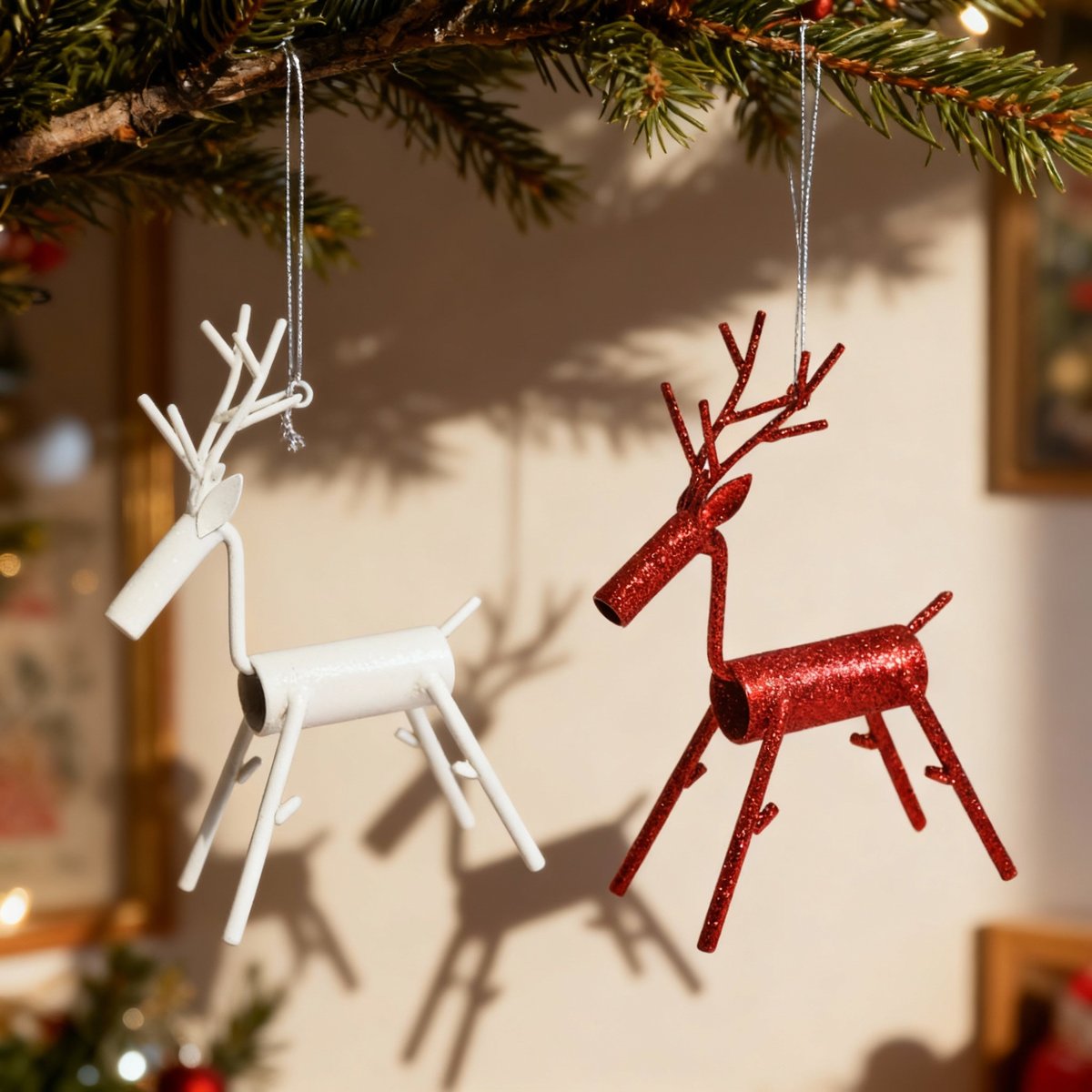 Set de 2 suspensions de noël rennes en fer H15 NOËL rouge, SIA DECO