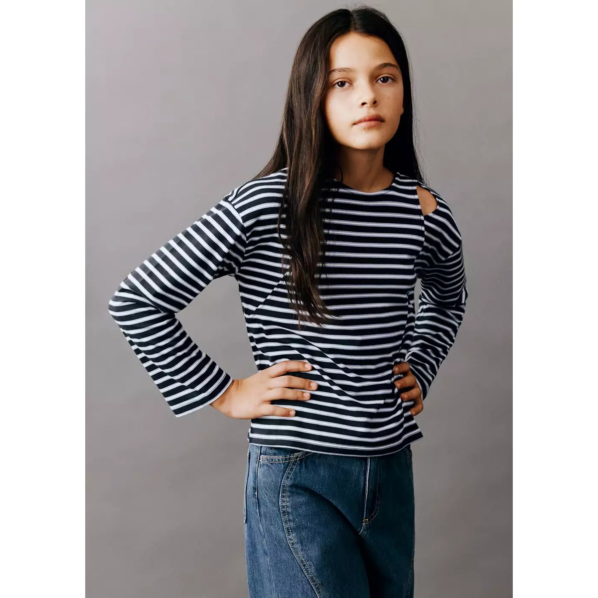T-shirt rayé avec découpe bleu marine, MANGO KIDS