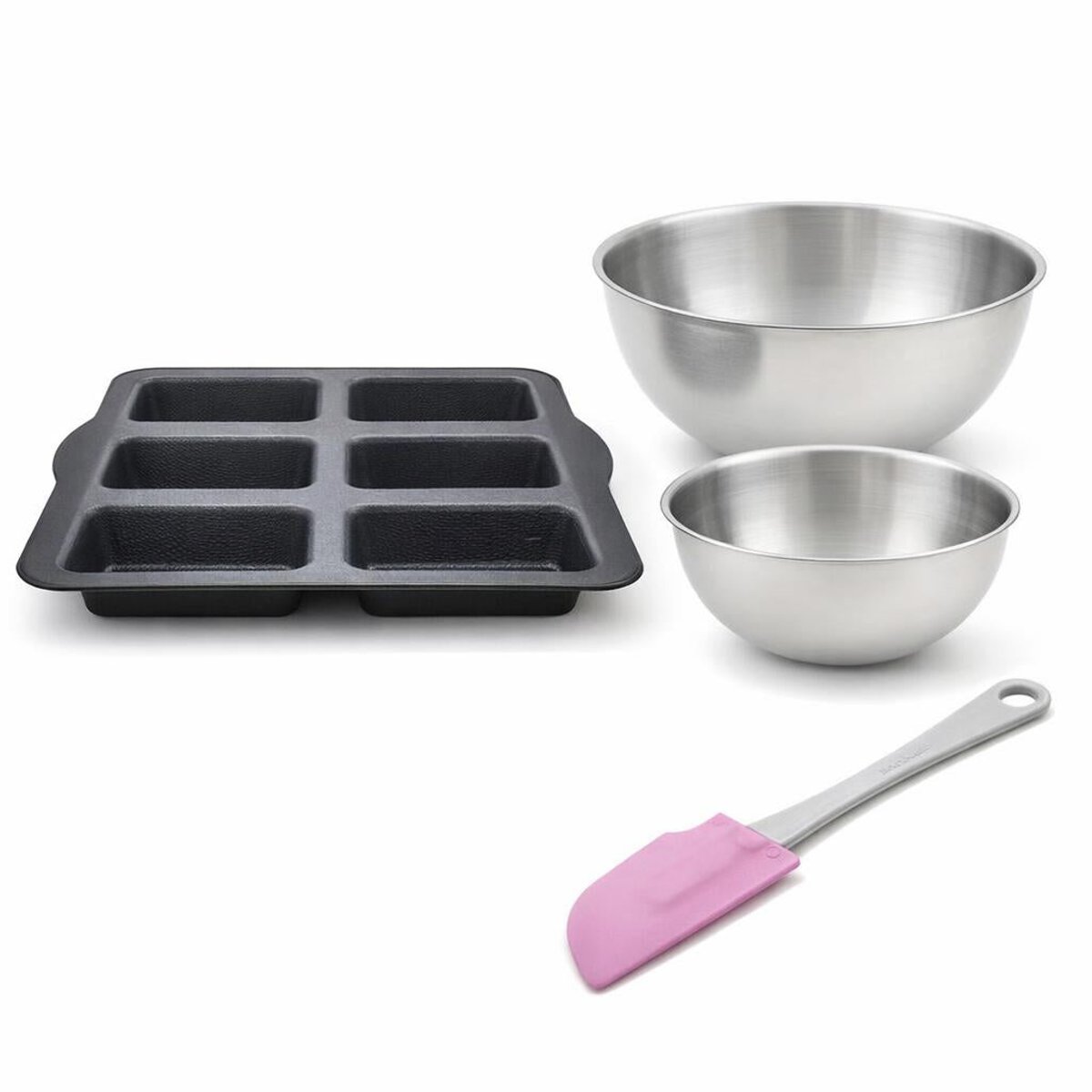 Set à pâtisserie 1 moule à financiers fibre de verre, 2 bols noir|gris, ZENKER