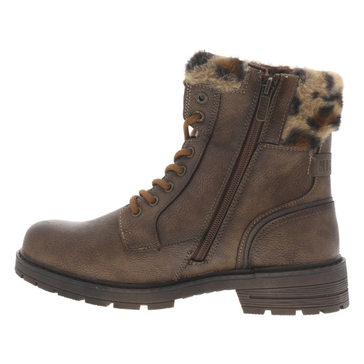Bottines noires à talon décroché bas avec un zip et des lacets ronds marron, MUSTANG