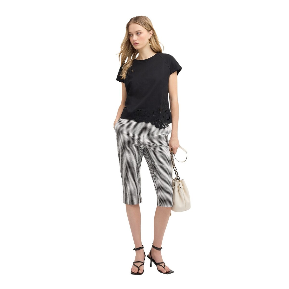 T-shirt avec broderies sangallo blanc, MOTIVI