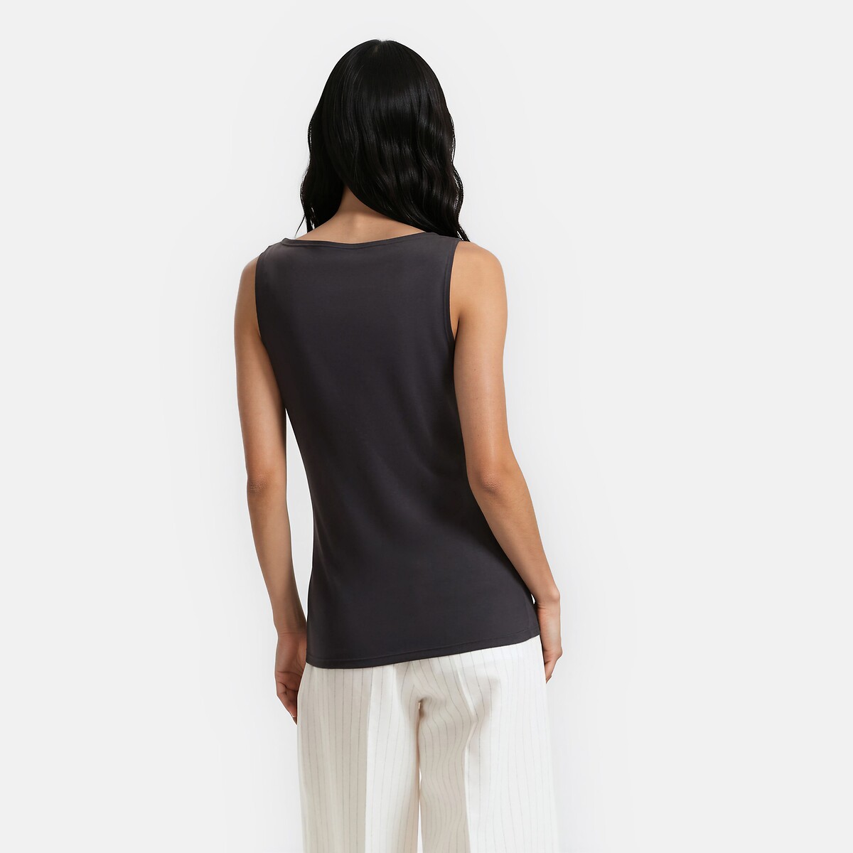 Tanktop met boothals antraciet grijs, LA REDOUTE COLLECTIONS