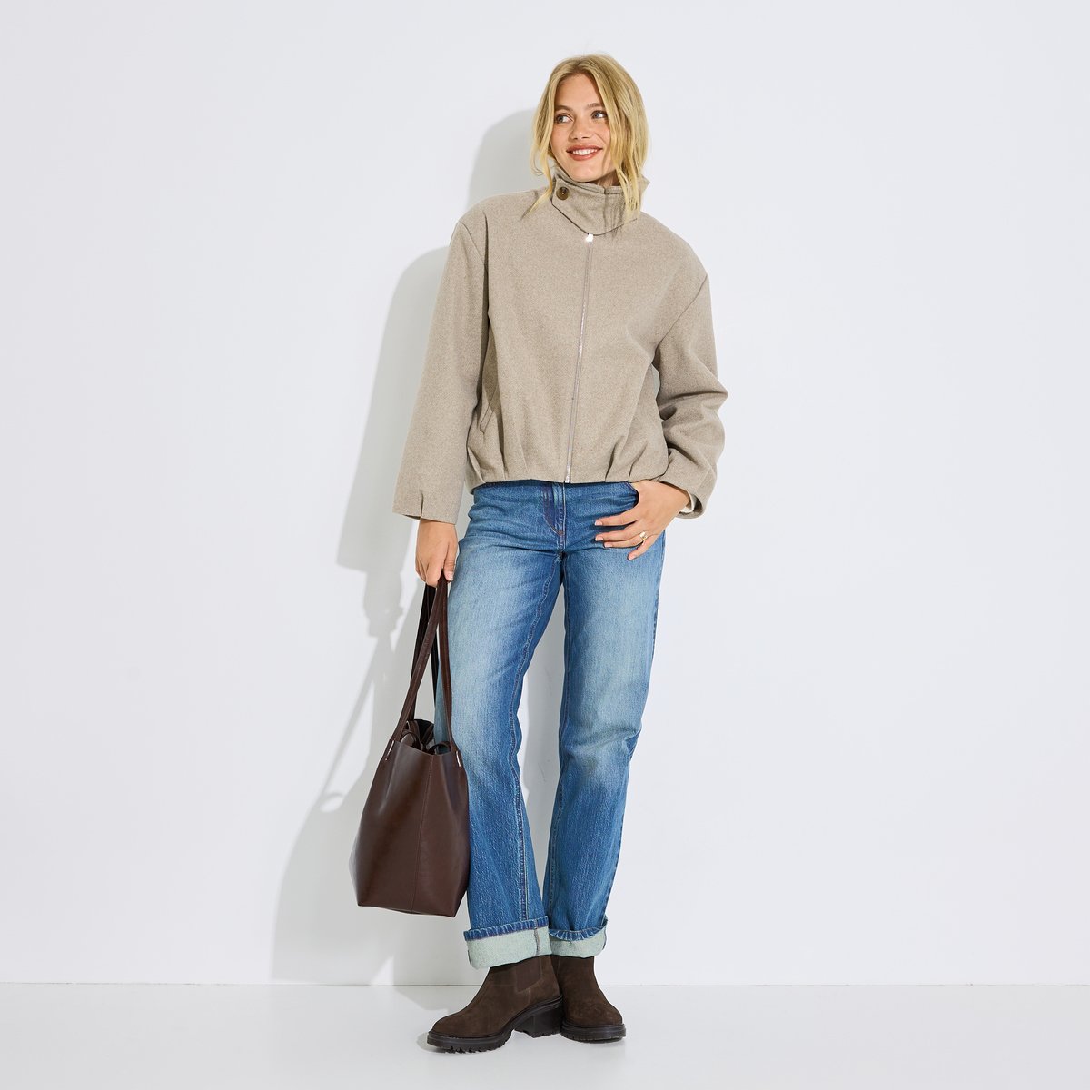 Veste bomber courte beige greige, GRAIN DE MALICE