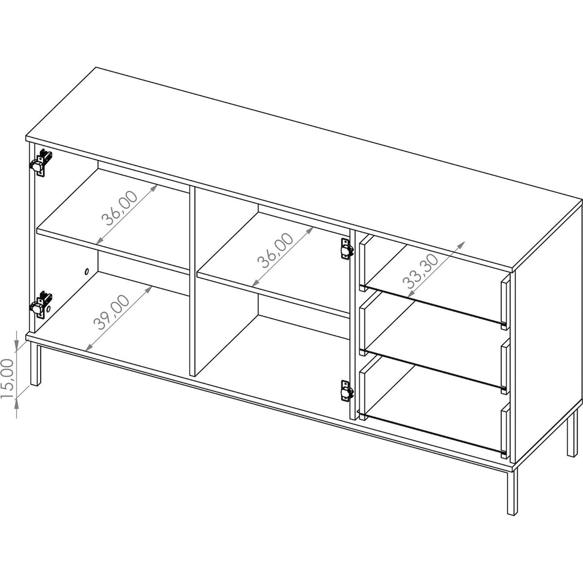 Buffet contemporain PERILA portes et tiroirs noir mat, RECOLLECTION