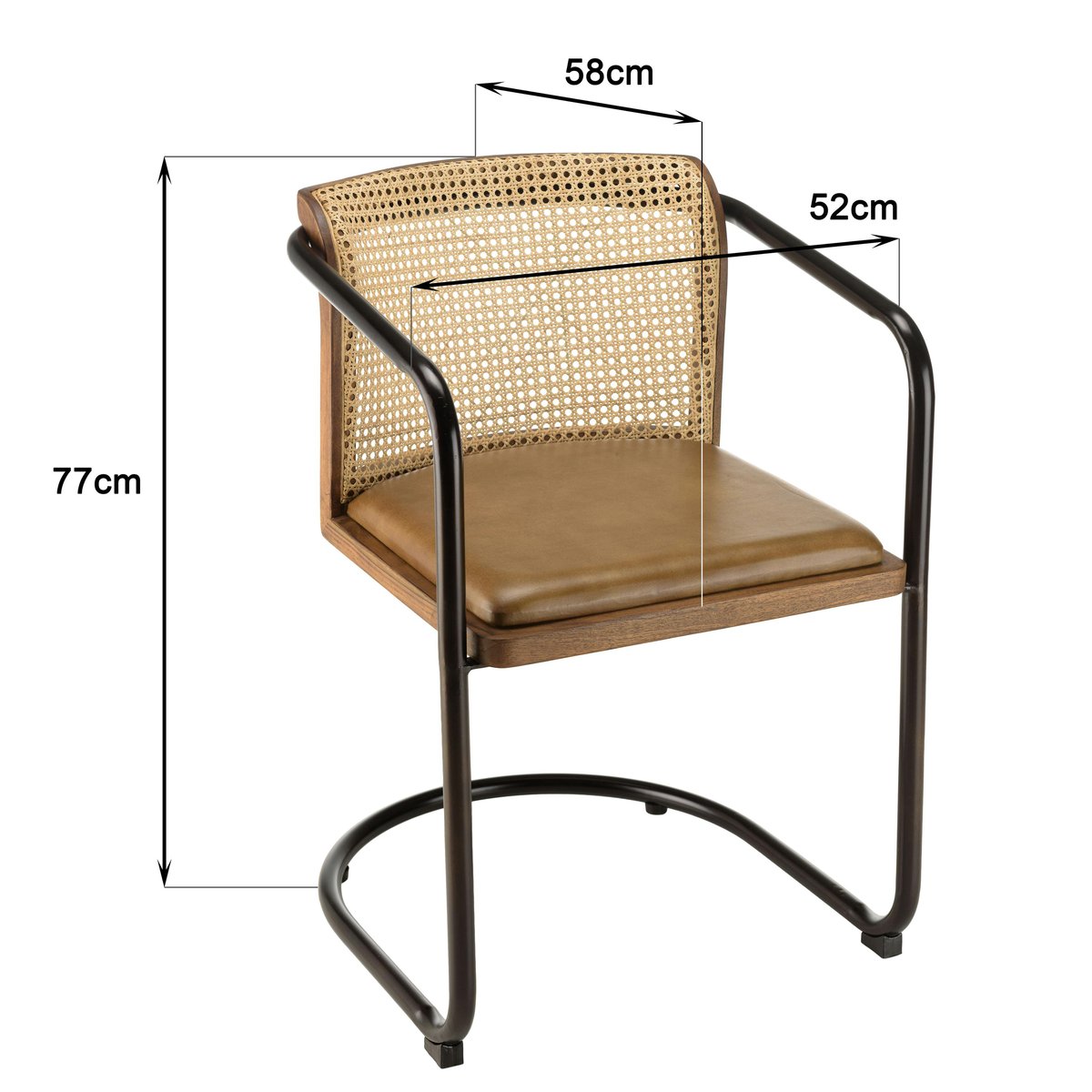 Fauteuil cuir et rotin havane pied luge arrondi (lot de 2) TIM marron, PIER IMPORT
