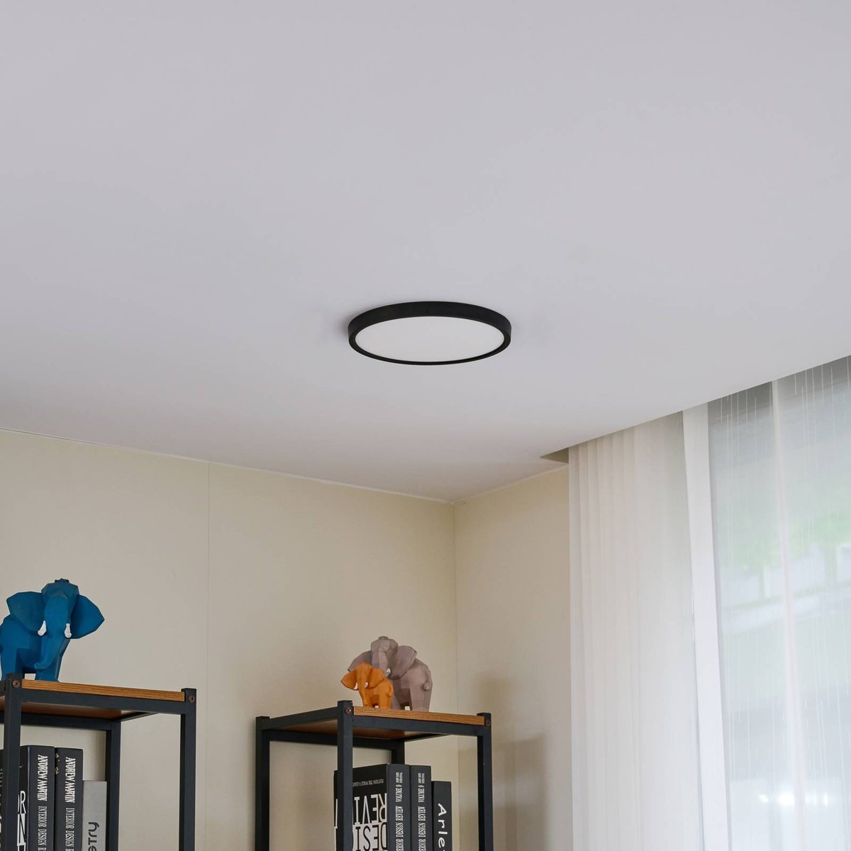 Plafonnier moderneLED, Pravin noir mat, blanc, LINDBY