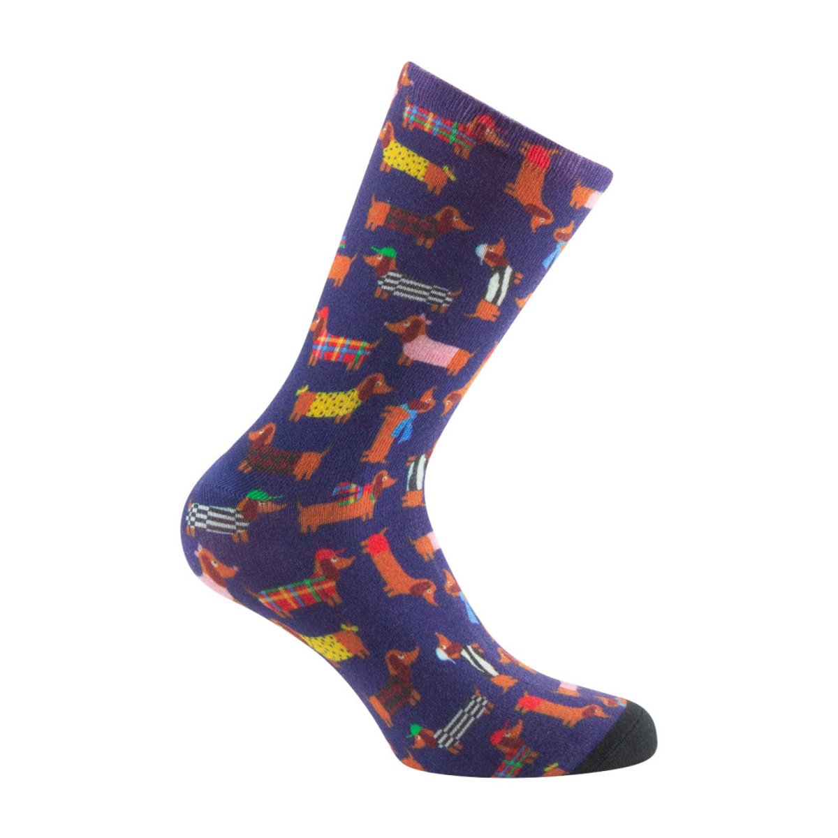 Mi-chaussettes femme imprimées all over teckels viscose de bambou majoritaire marine, KINDY