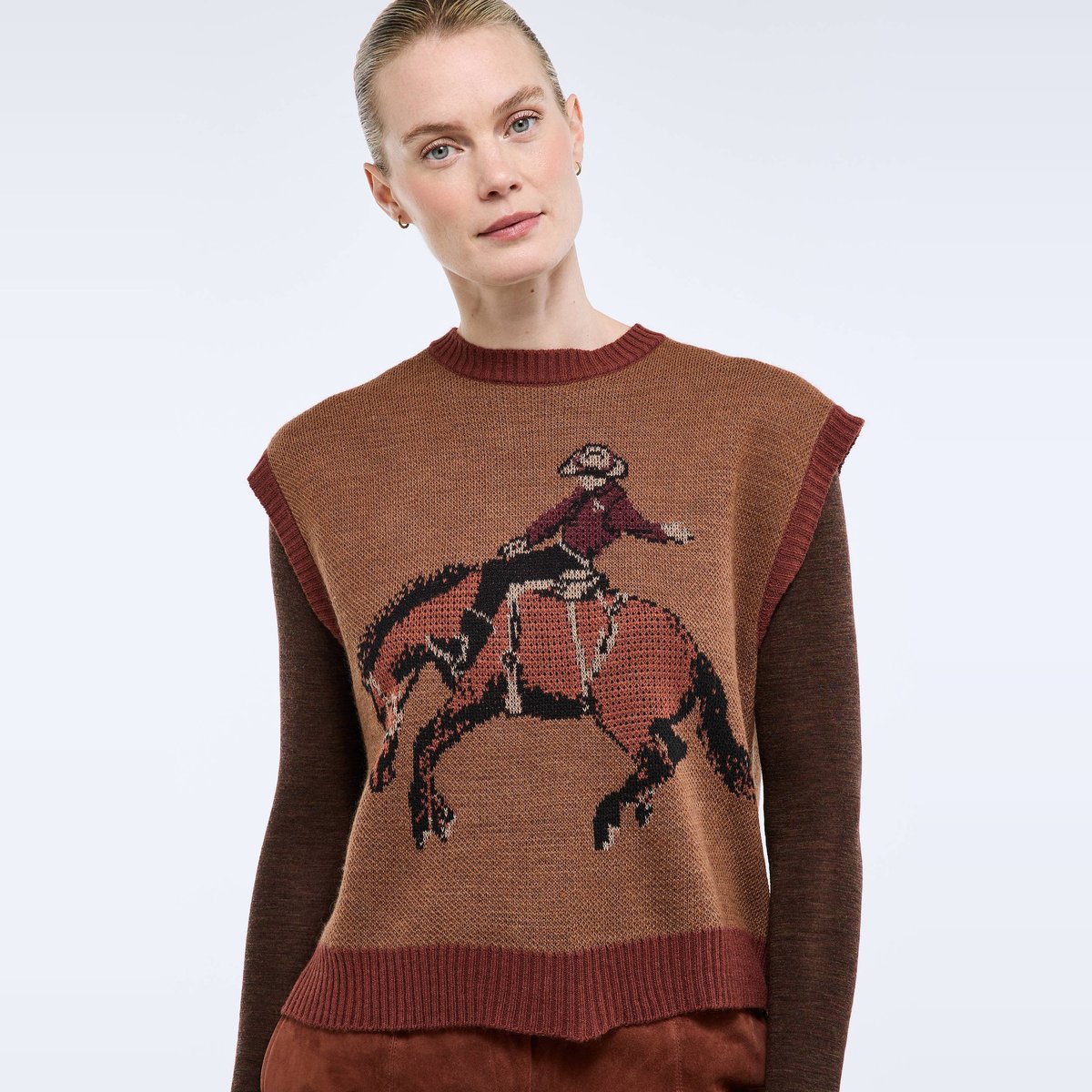 Pull sans manche en jacquard à motifs cowboy gabardine, MONOPRIX
