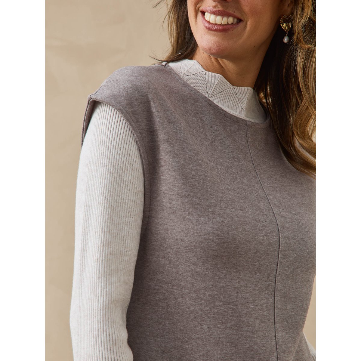 Robe ample sans manches col rond chiné vison, DAXON