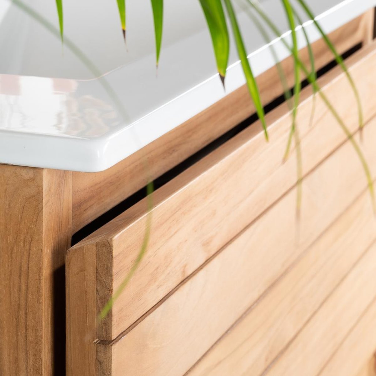 Meuble salle de bain en teck et céramique 80 cm TONI crème, WANDA COLLECTION